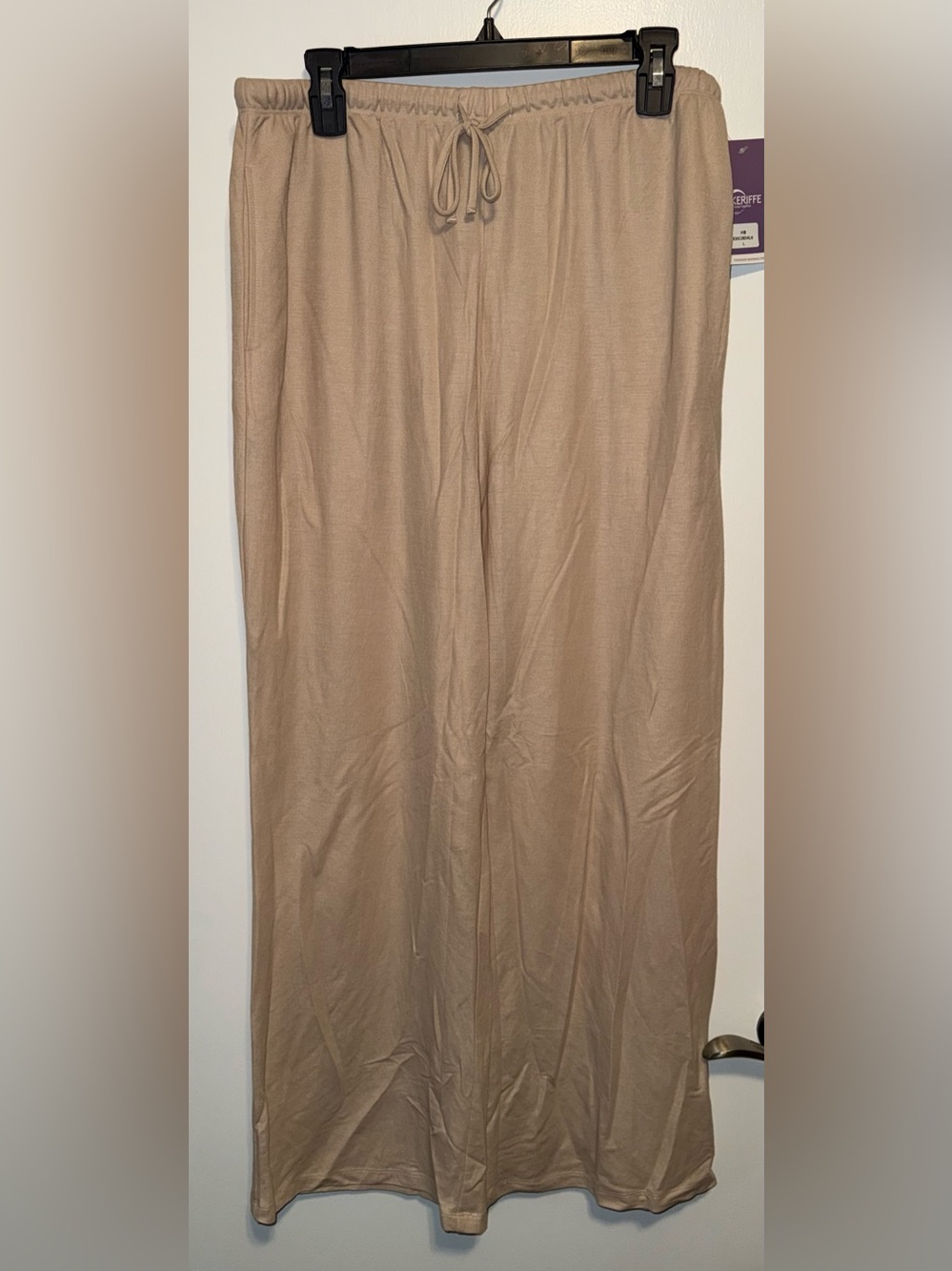 Wide-Leg Lightweight Drawstring Pants in Beige